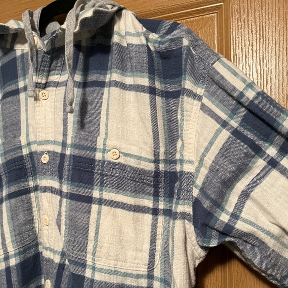 American Eagle Button-up Hooded Flannel Shirt Men's Size Large Blue Plaid - Picture 4 of 8